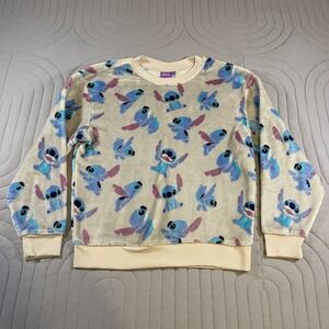 Disney Stitch Sweater Women's Medium Gray All Over Print Pullover Lilo & Stitch